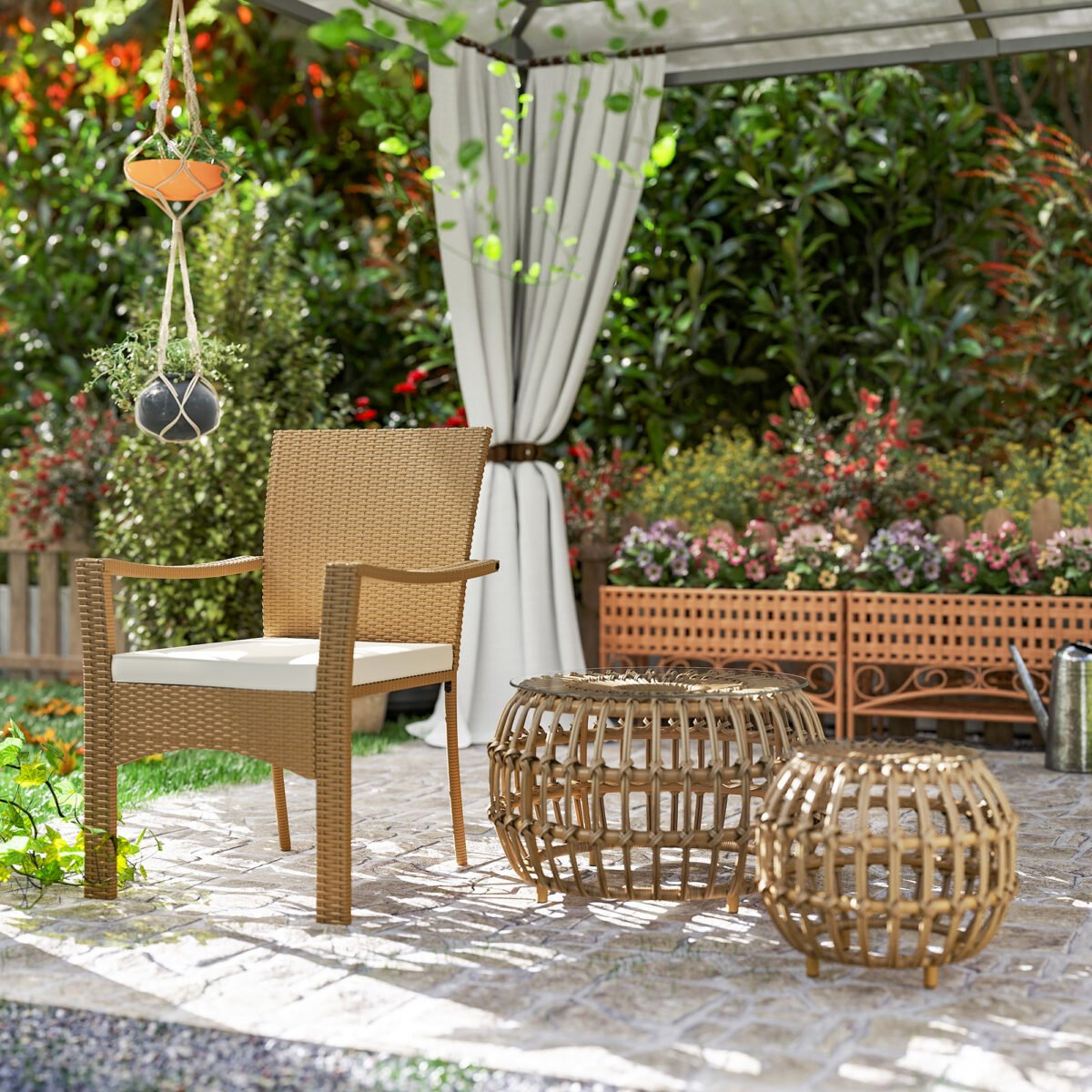 Dviejų dalių atsparūs oro sąlygoms poliratano šoniniai staliukai su grūdinto stiklo stalviršiais – Paveikslėlis 9