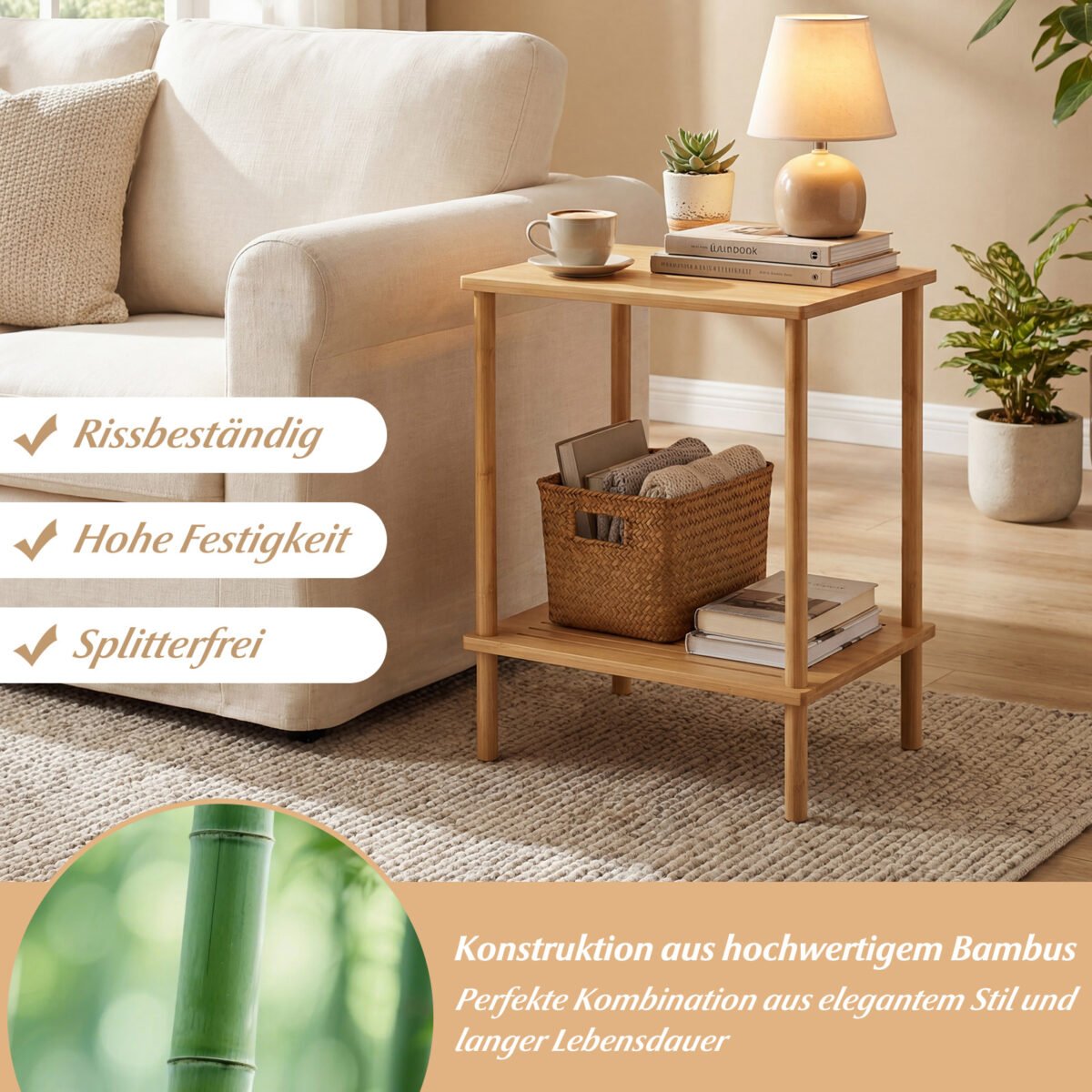 Dviejų dalių bambukiniai stačiakampiai staliukai su dviem lentynomis (Natūrali) – Paveikslėlis 4
