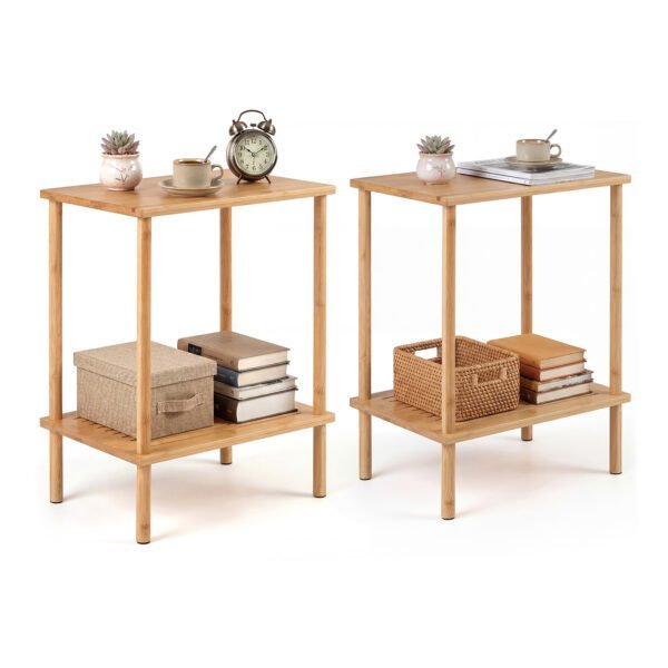 Dviejų dalių bambukiniai stačiakampiai staliukai su dviem lentynomis (Natūrali)