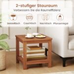 Dviejų pakopų šoninis staliukas iš masyvo su lentyna (Natūrali)