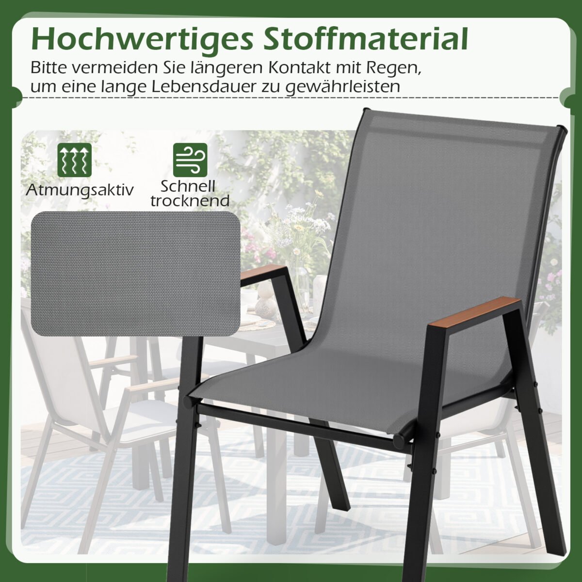 Dviejų sodo kėdžių komplektas su aukštu atlošu ir Teslin audiniu (Pilka) – Paveikslėlis 4