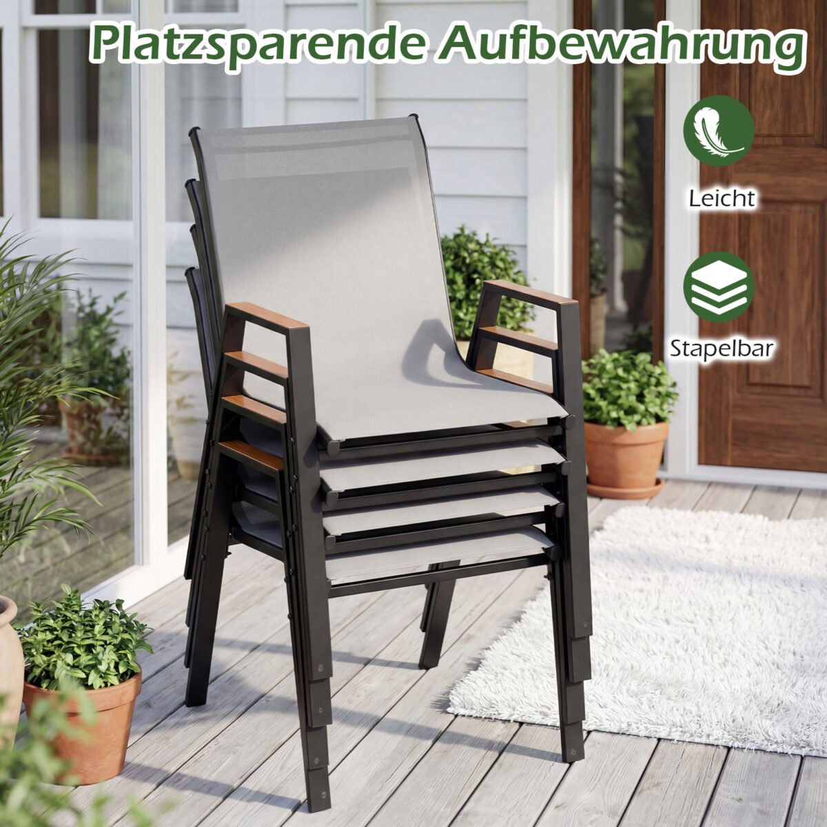 Dviejų sodo kėdžių komplektas su aukštu atlošu ir Teslin audiniu (Pilka) – Paveikslėlis 5