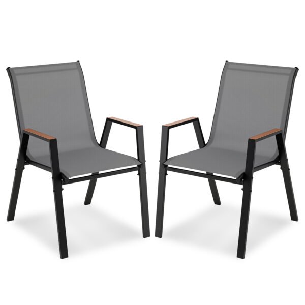 Dviejų sodo kėdžių komplektas su aukštu atlošu ir Teslin audiniu (Pilka)