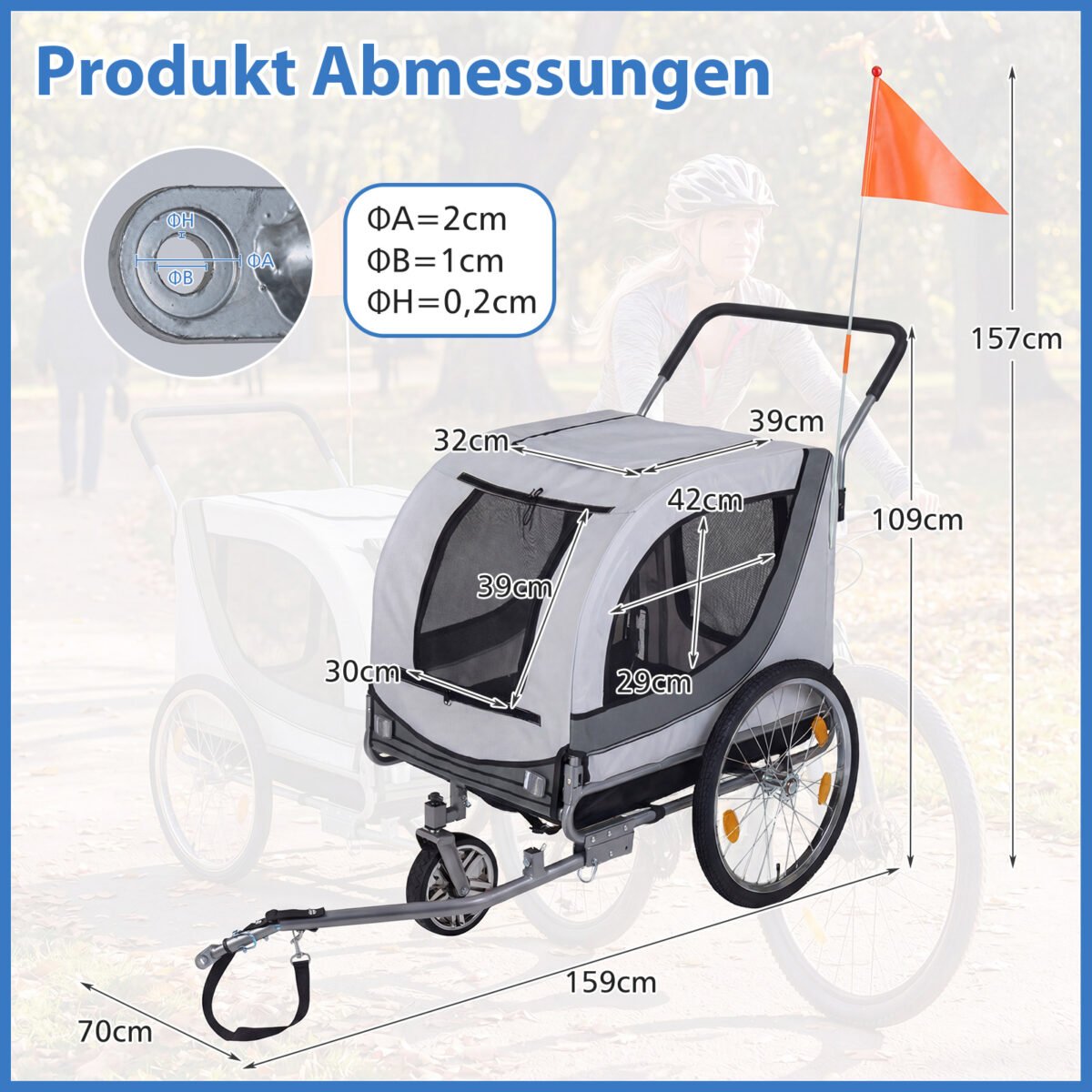 Dviračio vežimėlis-priekaba šunims iki 80 kg (Balta) – Paveikslėlis 2