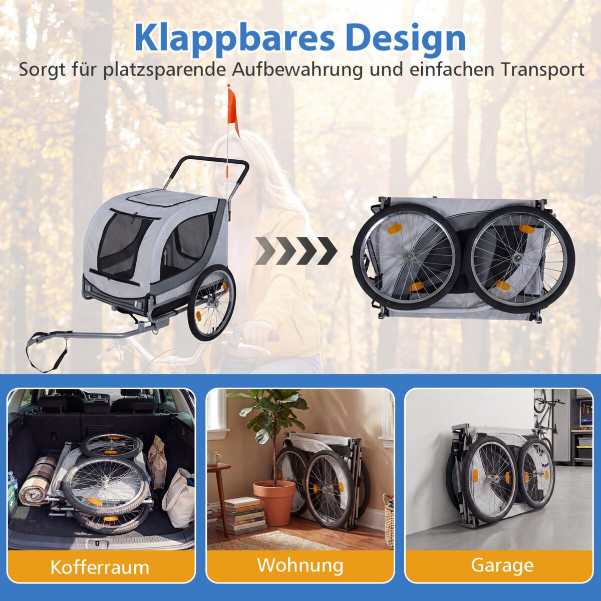 Dviračio vežimėlis-priekaba šunims iki 80 kg (Balta) – Paveikslėlis 4