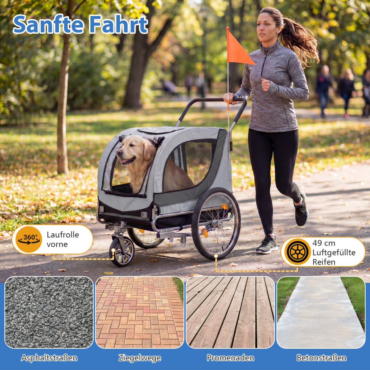 Dviračio vežimėlis-priekaba šunims iki 80 kg (Balta) – Paveikslėlis 5