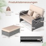 Dvivietė polirataninė sofa-lova su reguliuojama atrama nugarai ir išskleidžiamais šoniniais staliukais (Smėlio)