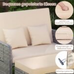 Dvivietė polirataninė sofa-lova su reguliuojama atrama nugarai ir išskleidžiamais šoniniais staliukais (Smėlio) – Paveikslėlis 5