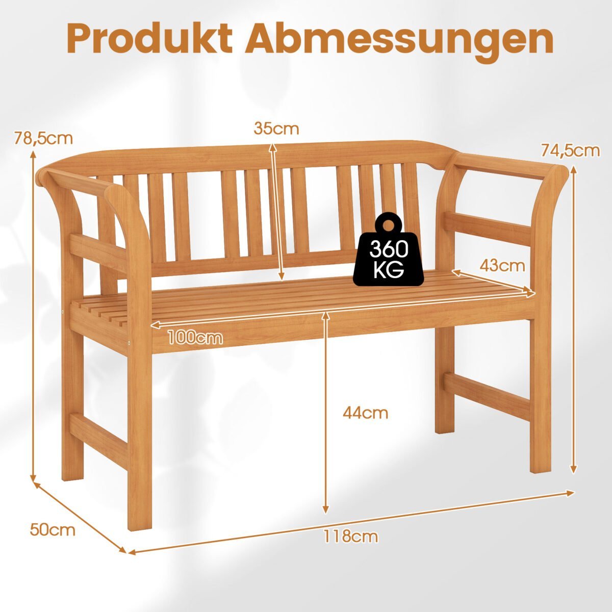 Dvivietis akacijos medienos sodo lauko suoliukas (Natūrali) – Paveikslėlis 2