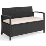 Dvivietis sodo suoliukas iš PE ratano su 160 l talpos daiktadėže (Juoda)