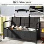 Dvivietis sodo suoliukas iš PE ratano su 160 l talpos daiktadėže (Juoda) – Paveikslėlis 3