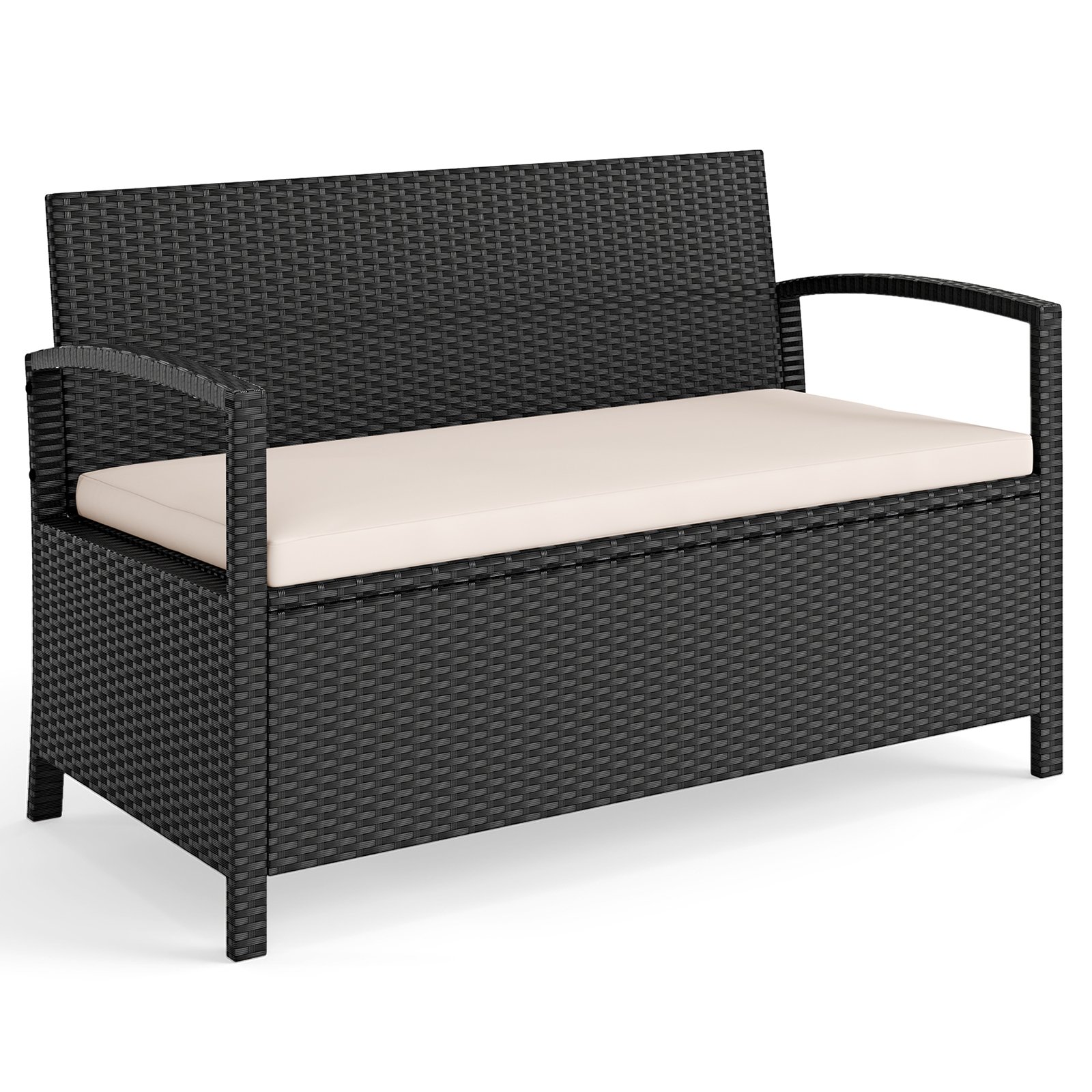 Dvivietis sodo suoliukas iš PE ratano su 160 l talpos daiktadėže (Juoda)