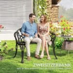 Dvivietis sodo suoliukas iš lieto aliuminio su tulpėmis ir gėlių raštu – Paveikslėlis 6