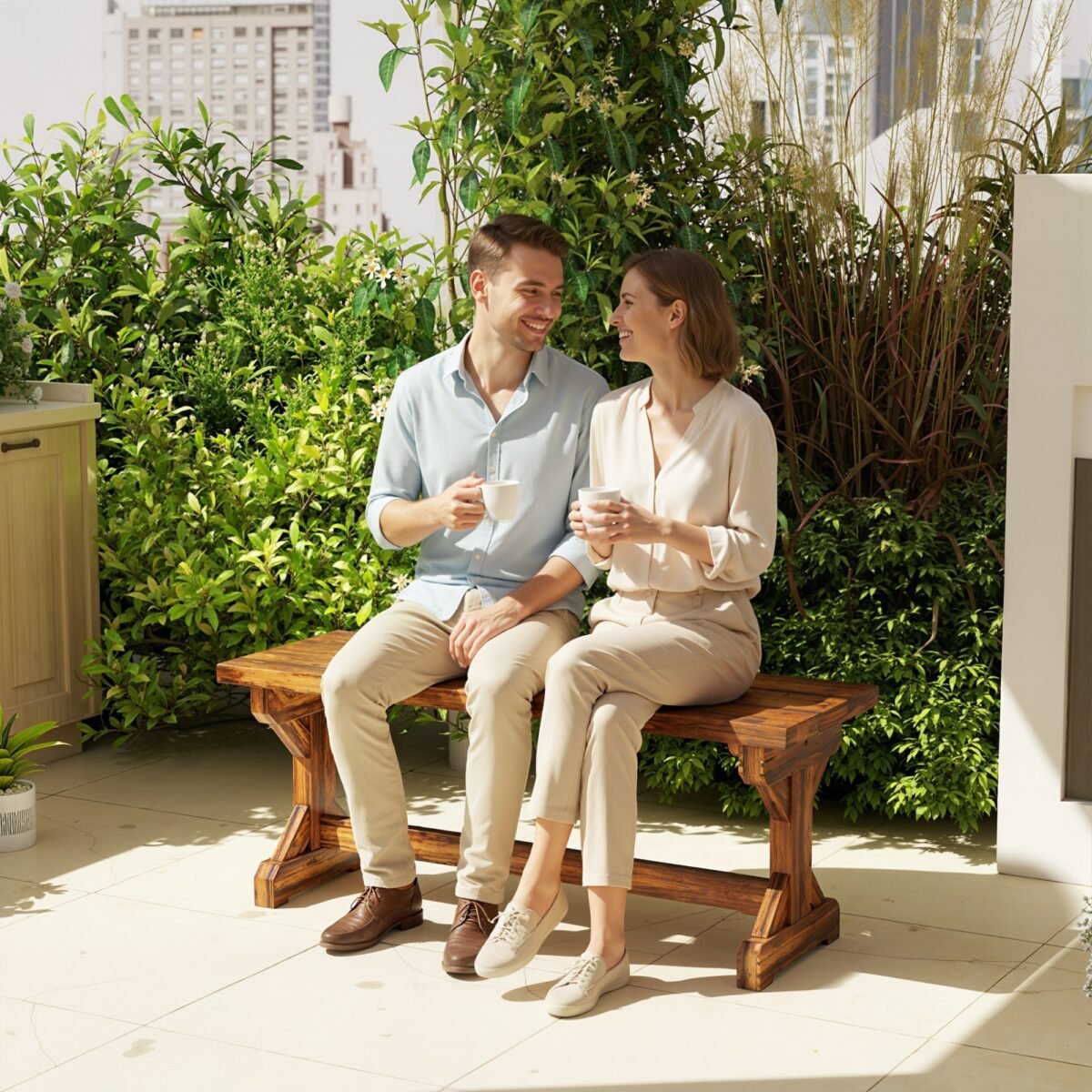 Dvivietsis karbonizuotas medinis lauko suoliukas su X formos pagrindu – Paveikslėlis 8