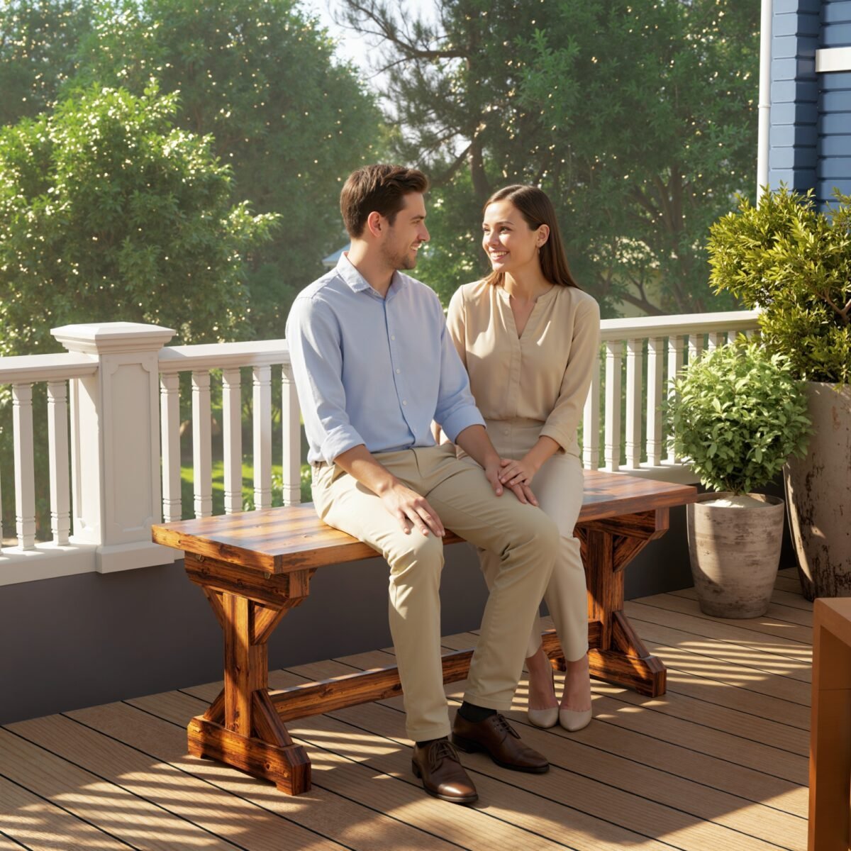 Dvivietsis karbonizuotas medinis lauko suoliukas su X formos pagrindu – Paveikslėlis 9