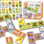 Edukacinės medinės domino kaladėlės su fermos gyvūnais