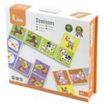 Edukacinės medinės domino kaladėlės su fermos gyvūnais, 28 vnt.