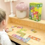 Edukacinis Montessori domino su gyvūnų ir transporto priemonių paveikslėliais