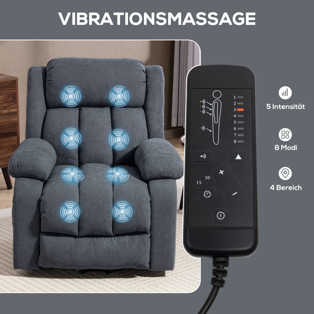 Elektra pakeliamas atlošiamas fotelis su masažu – Paveikslėlis 5