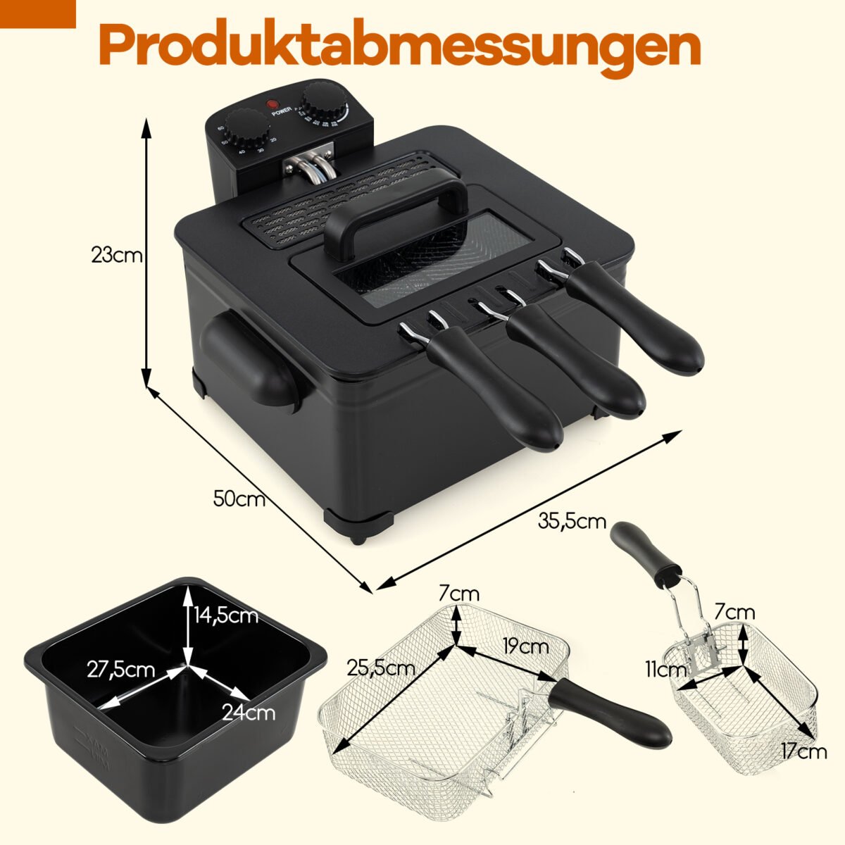 Elektrinė gruzdintuvė 5L talpos 1700W galios (Juoda) – Paveikslėlis 5