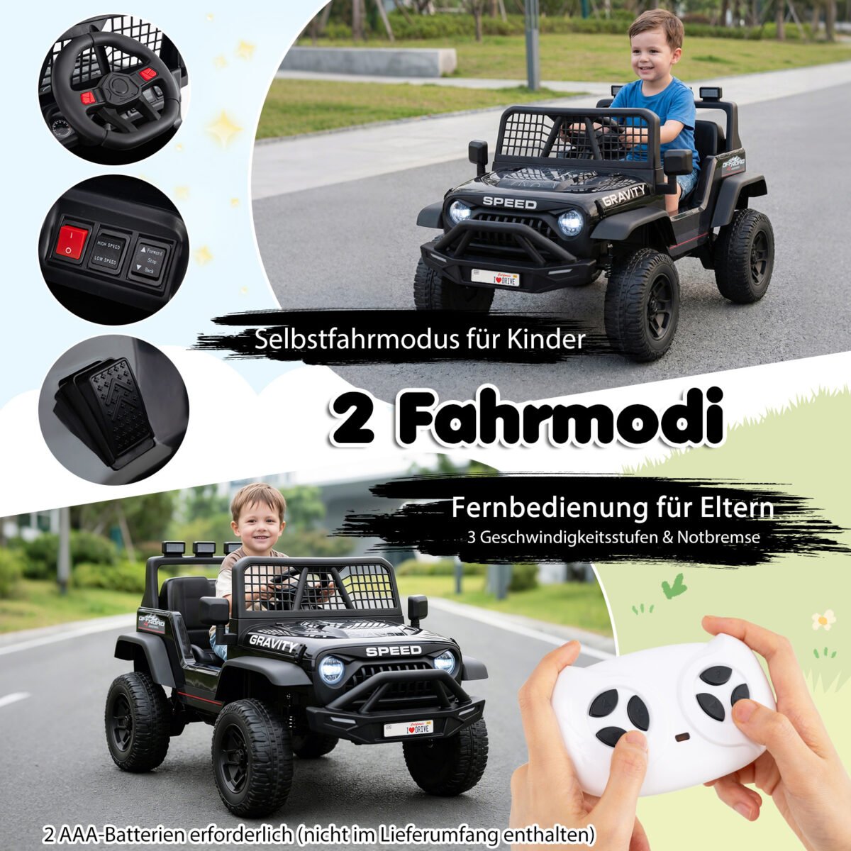 Elektrinis vaikiškas automobilis 24V su nuotolinio valdymo pultu (Juoda) – Paveikslėlis 3