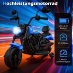 Elektrinis motociklas vaikams su atraminiais ratukais (Tamsiai mėlyna) – Paveikslėlis 4