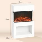 Elektrinis panoraminis židinys su lentyna, 2 šildymo lygiais ir 6 liepsnos spalvomis