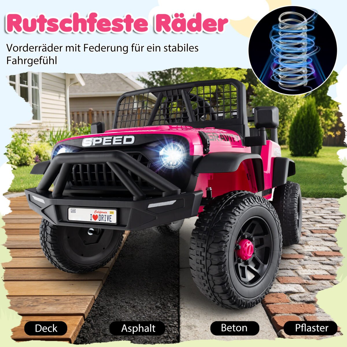 Elektrinis vaikiškas automobilis 24 V su nuotolinio valdymo pultu ir multimedija (Rožinė) – Paveikslėlis 3