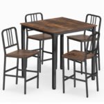Erdvę taupantis aukšto stalo komplektas su 4 baro kėdėmis (Ruda)