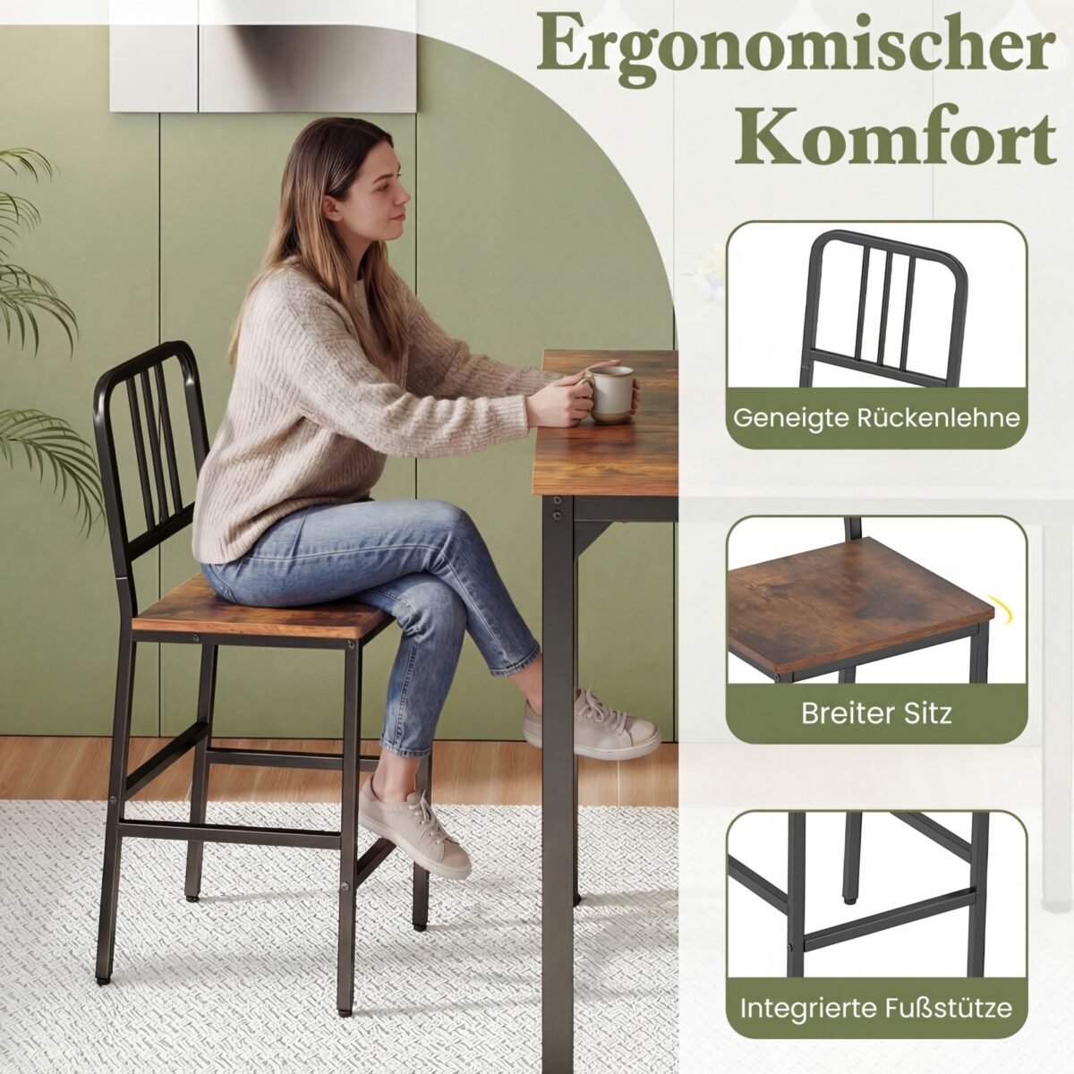 Erdvę taupantis aukšto stalo komplektas su 4 baro kėdėmis (Ruda) – Paveikslėlis 4