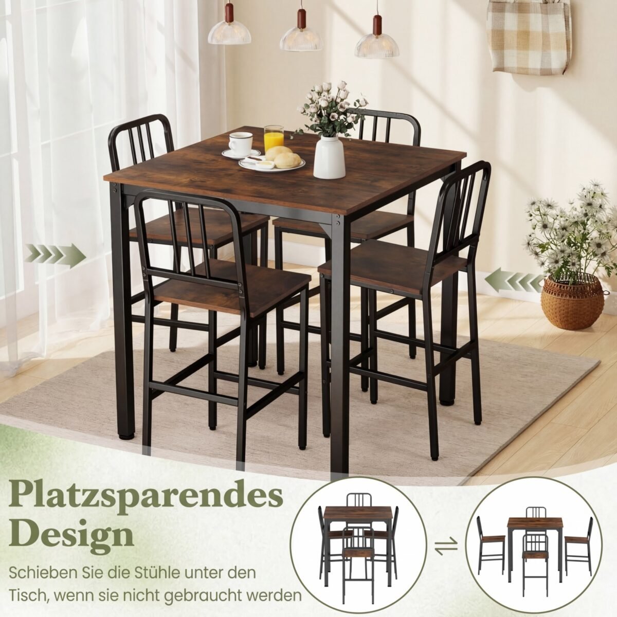 Erdvę taupantis aukšto stalo komplektas su 4 baro kėdėmis (Ruda) – Paveikslėlis 5