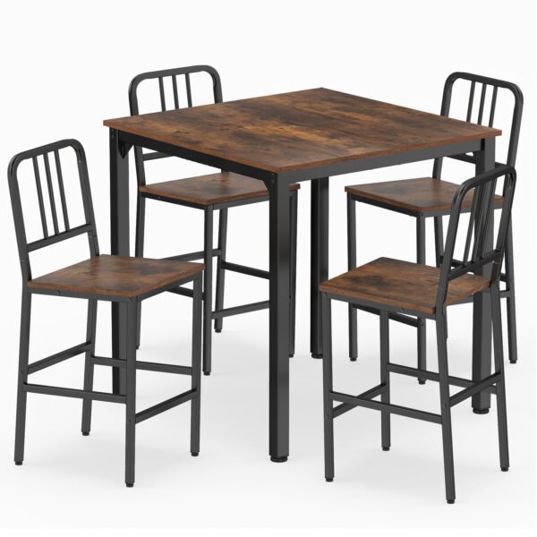 Erdvę taupantis aukšto stalo komplektas su 4 baro kėdėmis (Ruda)