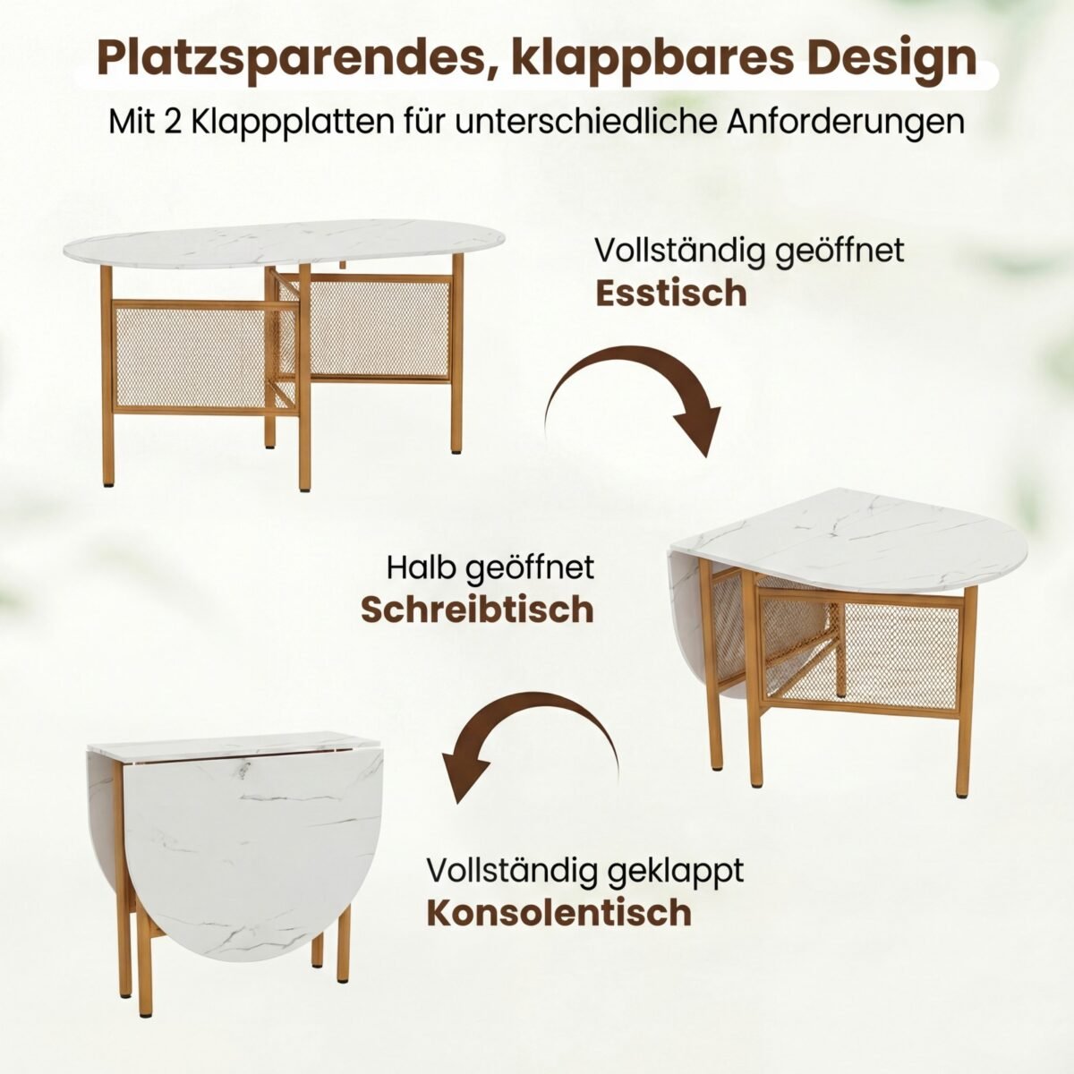 Erdvę taupantis sulankstomas valgomasis stalas su išskleidimo funkcija 6-8 asmenims (Auksinė) – Paveikslėlis 4