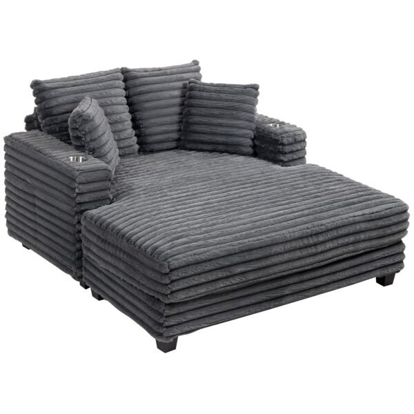 Erdvi dvivietė miegamoji sofa-šezlongas su puodelių laikikliais