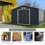 Erdvus metalinis sodo sandėliukas su 2 išplėtimo moduliais ir stumdomomis durimis (Pilka) – Paveikslėlis 4