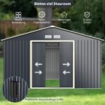 Erdvus metalinis sodo sandėliukas su 2 išplėtimo moduliais ir stumdomomis durimis (Pilka) – Paveikslėlis 5