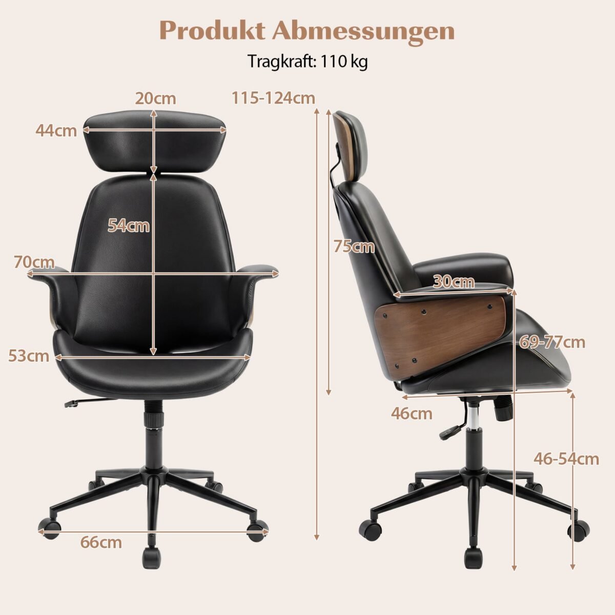 Ergonominė biuro kėdė su reguliuojamu atlošu ir galvos atrama (Juoda) – Paveikslėlis 2