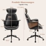 Ergonominė biuro kėdė su reguliuojamu atlošu ir galvos atrama (Juoda) – Paveikslėlis 2