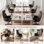 Ergonominė biuro kėdė su reguliuojamu atlošu ir galvos atrama (Juoda) – Paveikslėlis 3