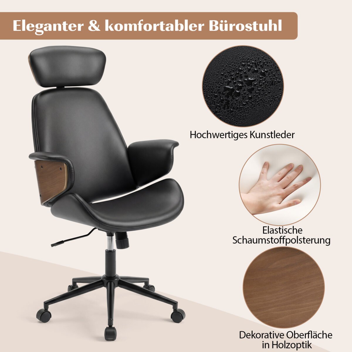 Ergonominė biuro kėdė su reguliuojamu atlošu ir galvos atrama (Juoda) – Paveikslėlis 5