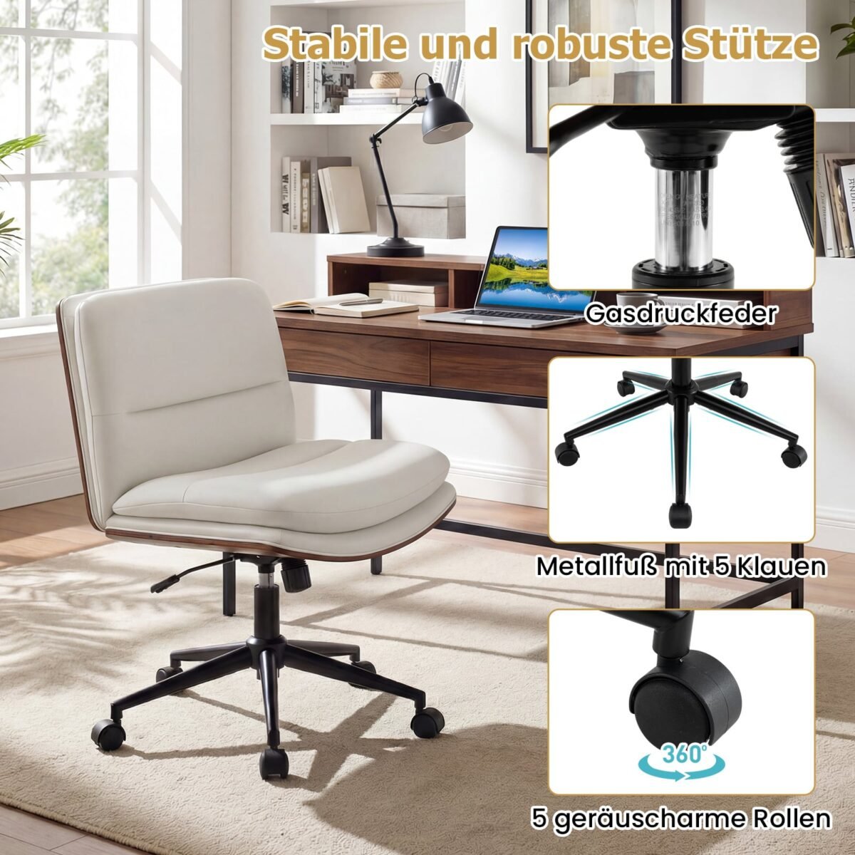 Ergonomiška biuro kėdė su plačia sėdyne ir reguliuojamais nustatymais (Balta) – Paveikslėlis 3