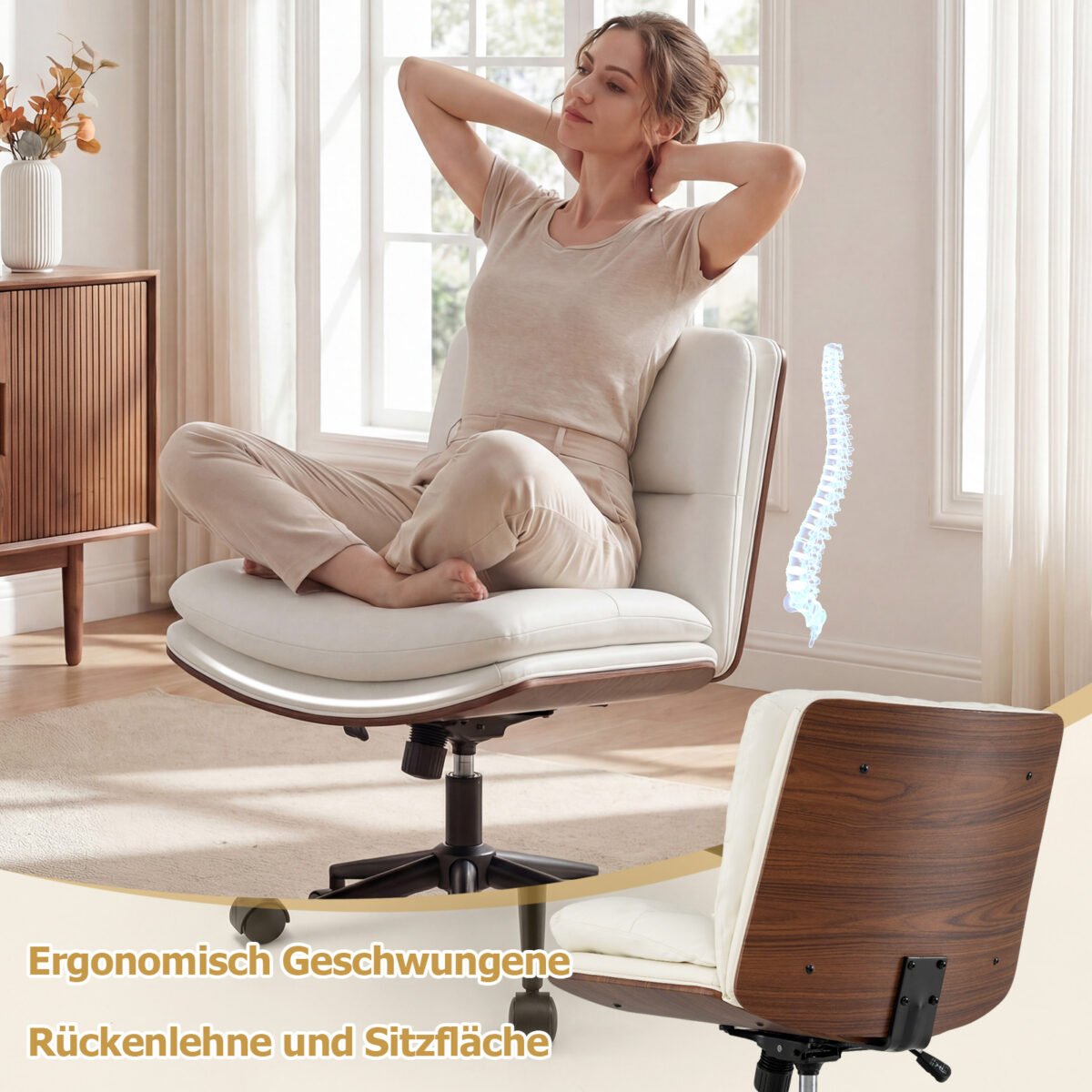 Ergonomiška biuro kėdė su plačia sėdyne ir reguliuojamais nustatymais (Balta) – Paveikslėlis 5