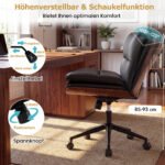 Ergonomiška kryžminių kojų biuro kėdė be porankių su ratukais (Juoda) – Paveikslėlis 4