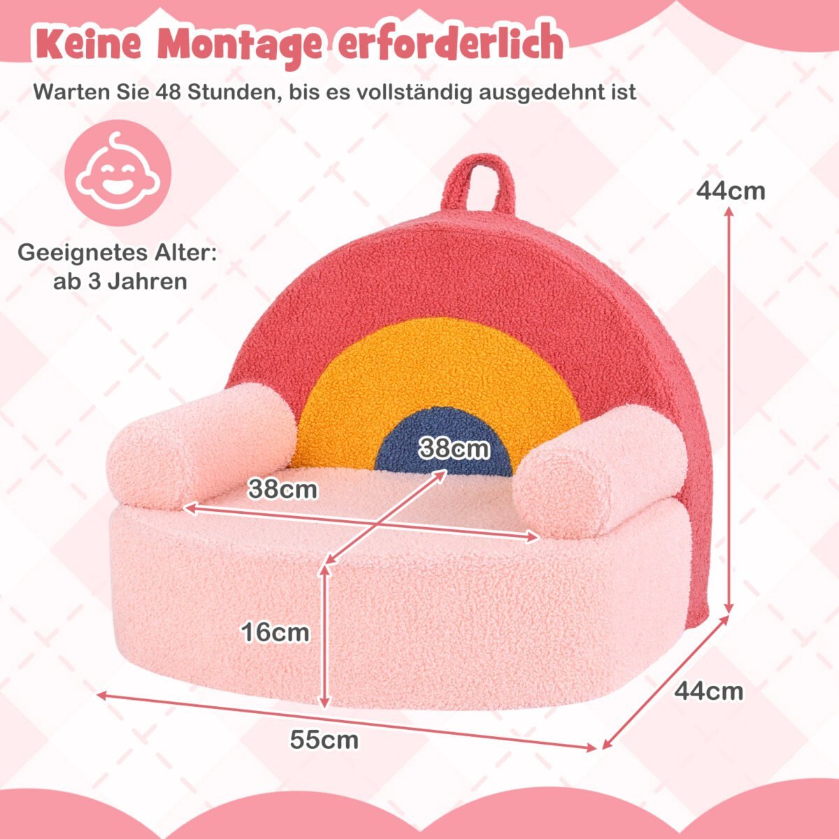 Ergonomiškas vaikiškas sofa-fotelis su didelio tankio putplasčiu (Rožinė) – Paveikslėlis 5