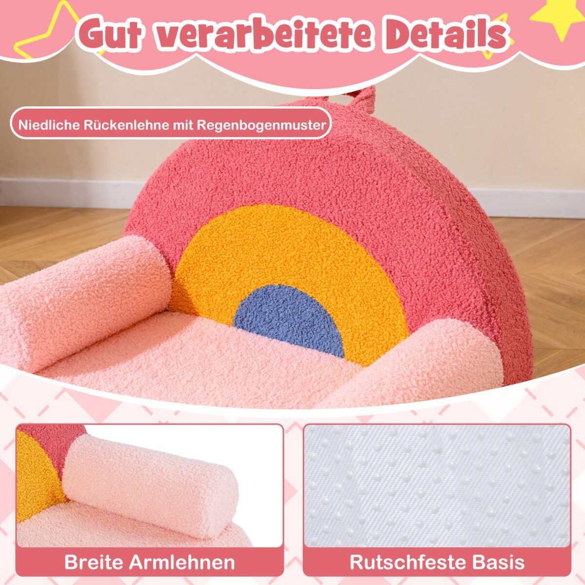Ergonomiškas vaikiškas sofa-fotelis su didelio tankio putplasčiu (Rožinė) – Paveikslėlis 3