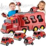 Gaisrinės autovežio rinkinys su 4 mašinėlėmis