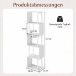 Geometrinė 5 aukštų knygų lentyna su metaliniu rėmu ir apsauga nuo apvirtimo (Balta) – Paveikslėlis 2