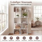 Geometrinė 5 aukštų knygų lentyna su metaliniu rėmu ir apsauga nuo apvirtimo (Balta) – Paveikslėlis 3