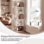 Geometrinė 5 aukštų knygų lentyna su metaliniu rėmu ir apsauga nuo apvirtimo (Balta) – Paveikslėlis 4