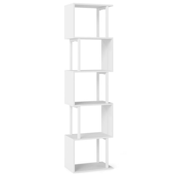 Geometrinė 5 aukštų knygų lentyna su metaliniu rėmu ir apsauga nuo apvirtimo (Balta)